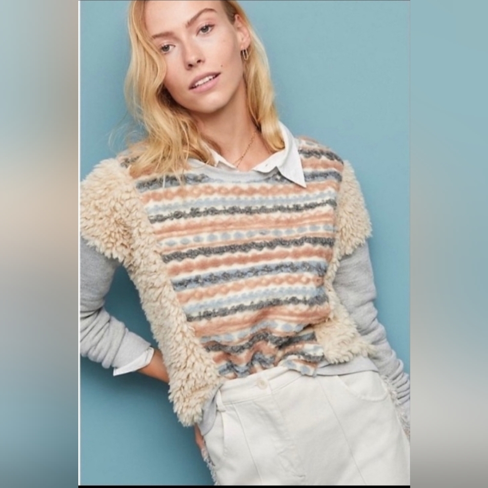 ANTHROPOLOGY X  Amadi Scandi Striped Faux Fur Sweater